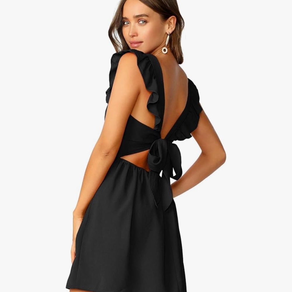 ROMWE Black Backless Ruffle Dress